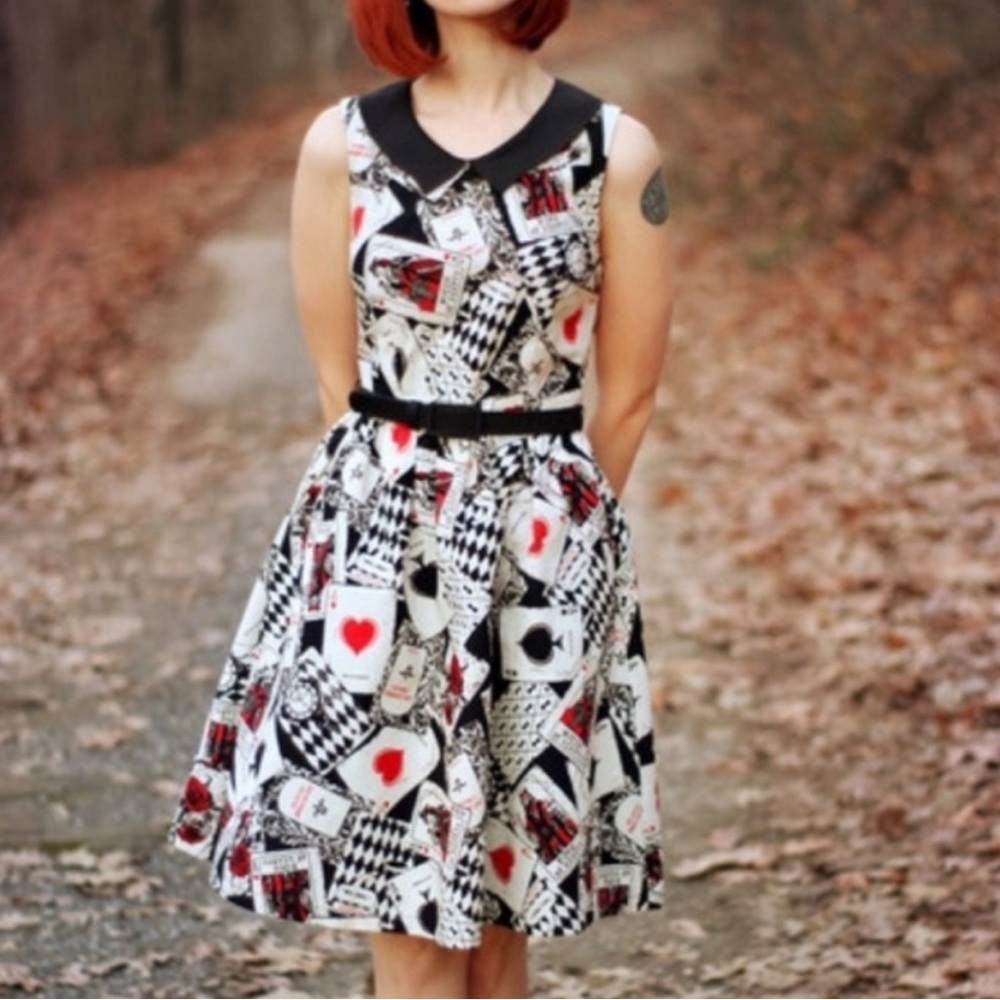 Modcloth Black and Red Card Motif Dress